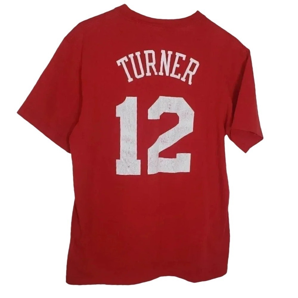 Adidas Philadelphia‎ 76ers Evan Turner Shirt Large Red NBA Basketball Tee 12